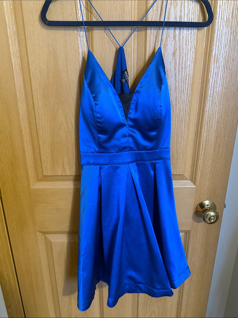 Royal Blue Satin A-Line Spaghetti Strap Dress
